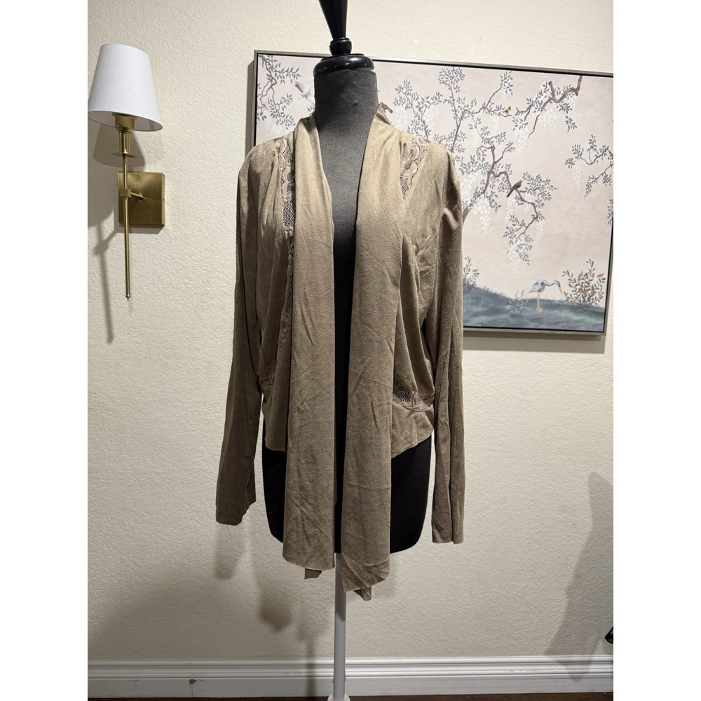 TRE Boutique Beige Lace‎ Accent Open Cardigan Long Sleeve Size L Lightweight